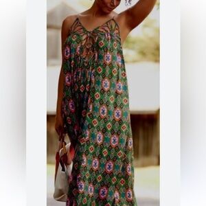 Anthropologie  Drama Beach Midi Dress Green Motif medium
